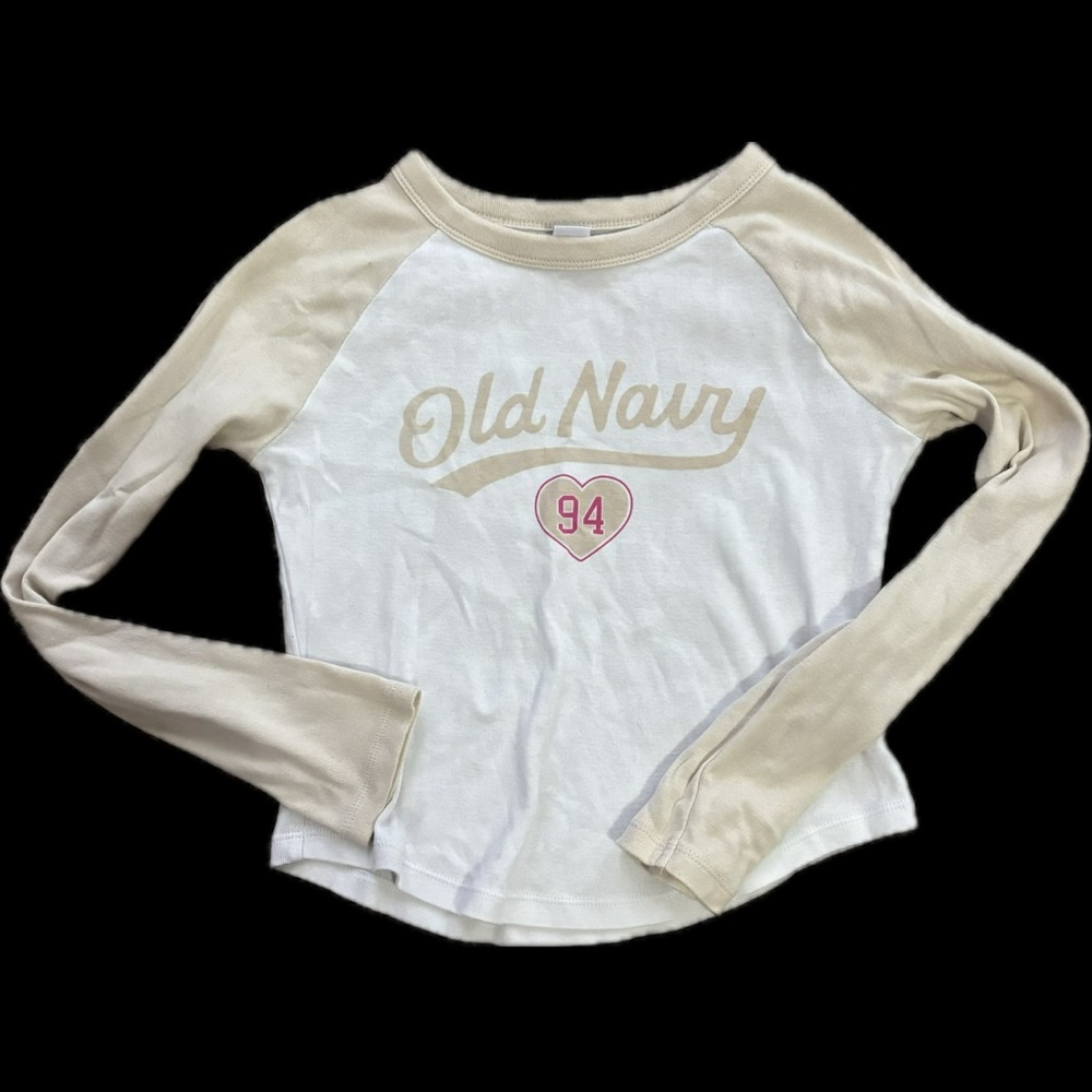 Old Navy Kids Beige and White Long Sleeve Tee